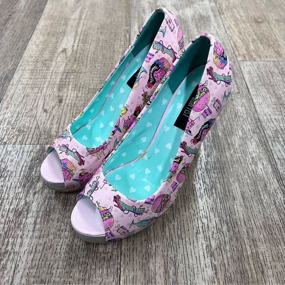 Iron Fist Deaths Diner Pink Peep Toe Heels Sz 5 - Picture 2 of 3